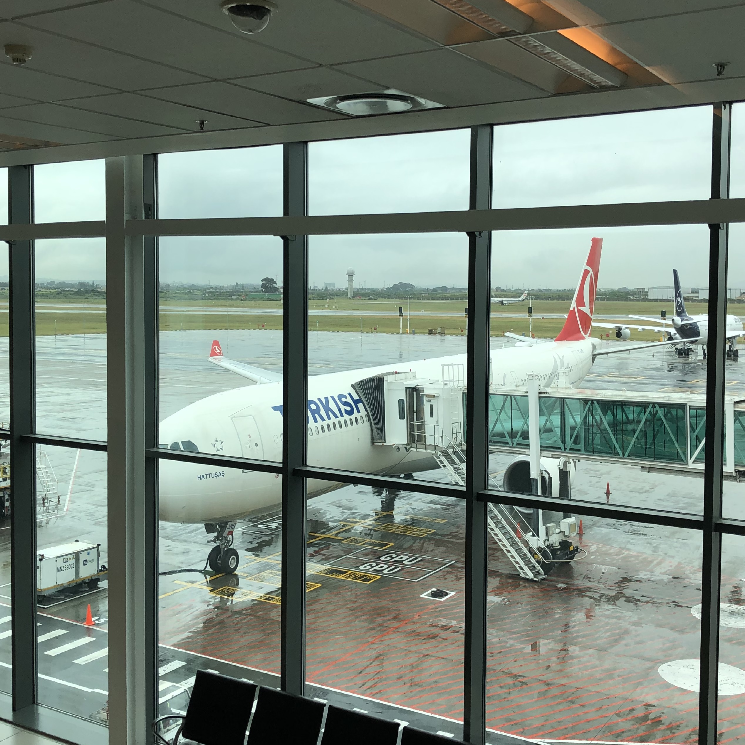 Turkish Airlines at a gate bridge 